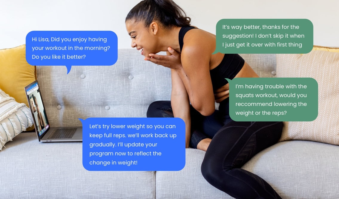 FlexIt user chatting with her trainer(s).